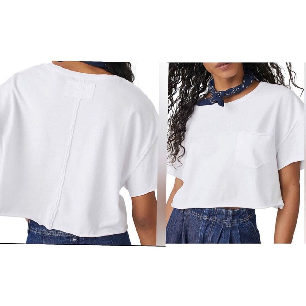 Free People We The Free Fade Into You Crop Boxy Pocket Tee Ivory MED NEW